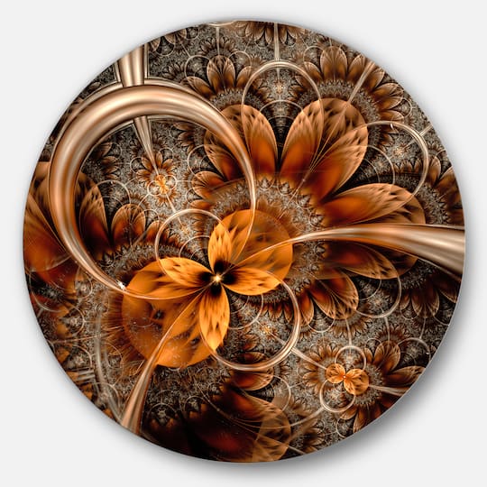 Designart - Dark Orange Fractal Flower' Abstract Round Circle Metal Wall Decor